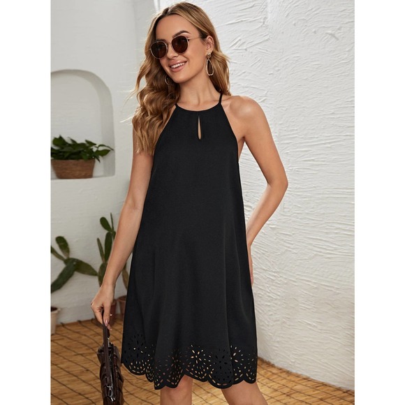 Maternity Laser Cut Tie Back mini Dress black - Picture 3 of 5